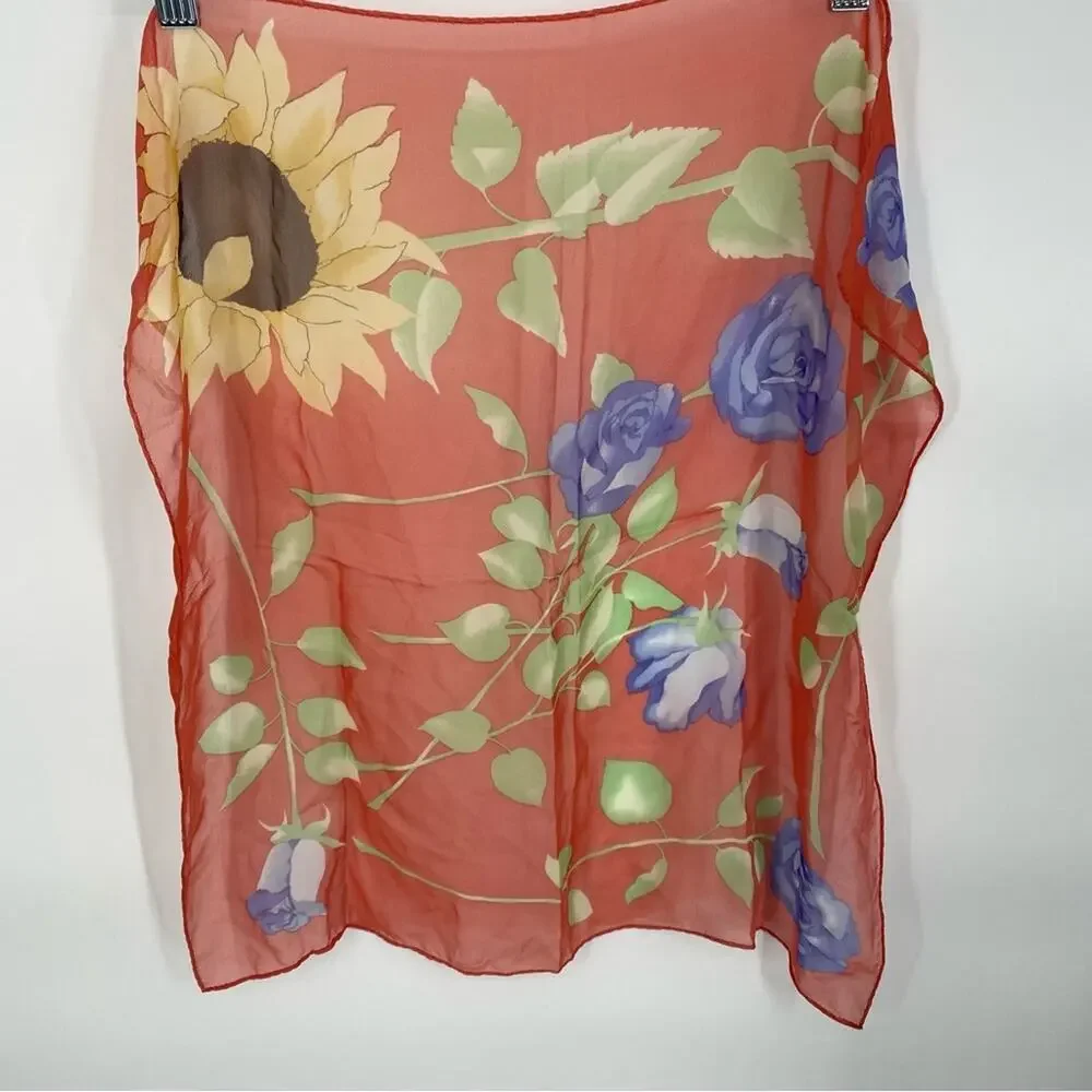 Silk Scarf Floral‎ Hand Stitched Edge Luxury